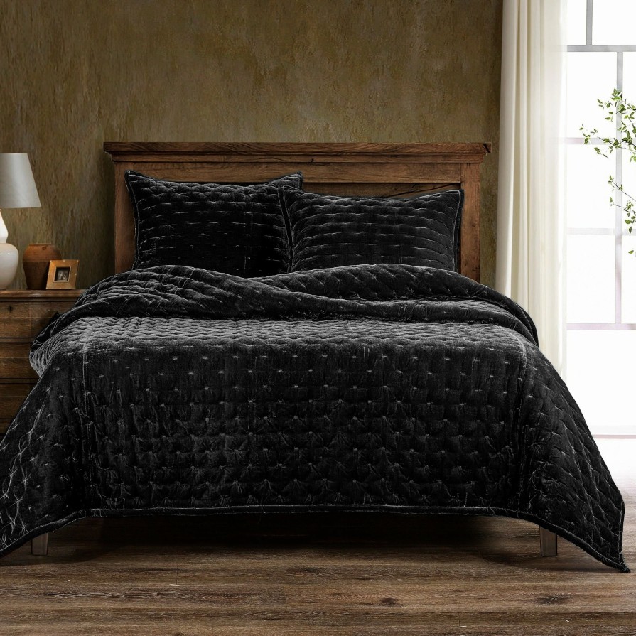 Bedding * | Promo Hiend Accents Stella Faux Silk Velvet Quilt, 1Pc