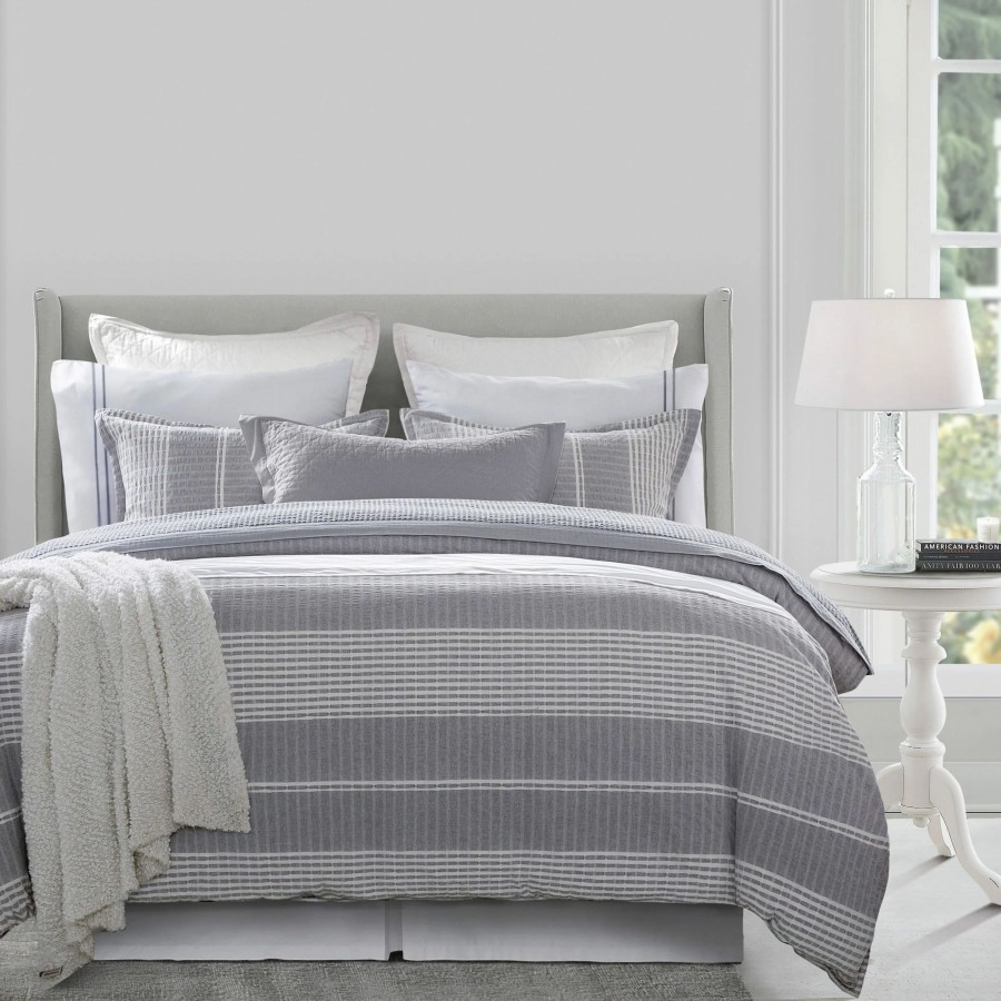 Bedding * | Wholesale Hiend Accents 3 Pc Lane Stripe Duvet Set, Super Queen Gray