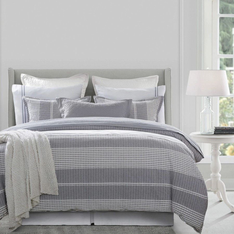 Bedding * | Flash Sale Hiend Accents 3 Pc Lane Stripe Duvet Set, Super King Gray