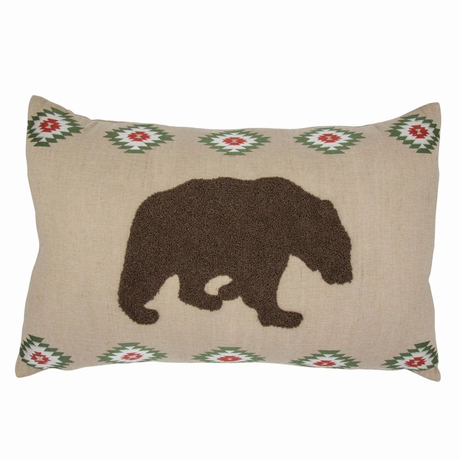 Bedding * | Flash Sale Hiend Accents Burlap Embroidered Bear Pillow , 16 26