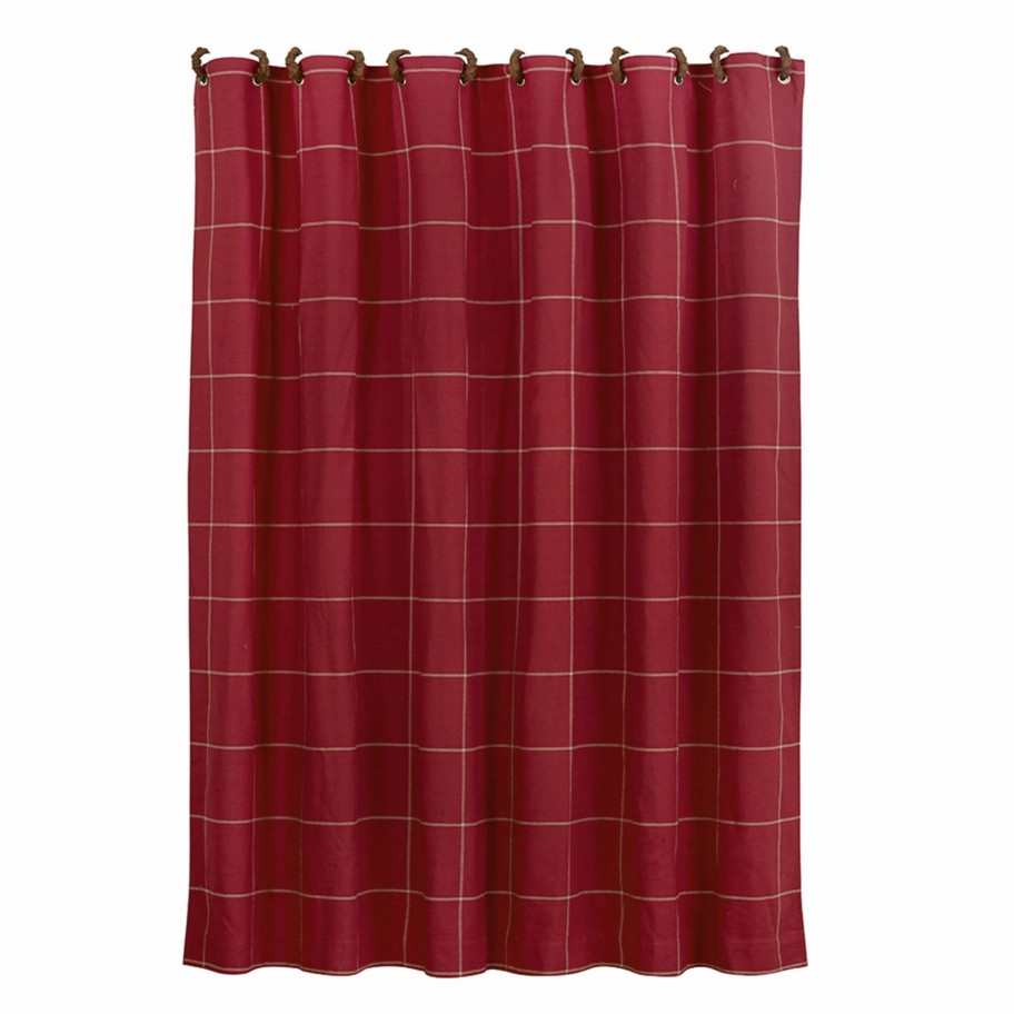 Bedding * | Top 10 Hiend Accents Red Cotton 72-Inch X 72-Inch Window Pane Shower Curtain With Button Detail