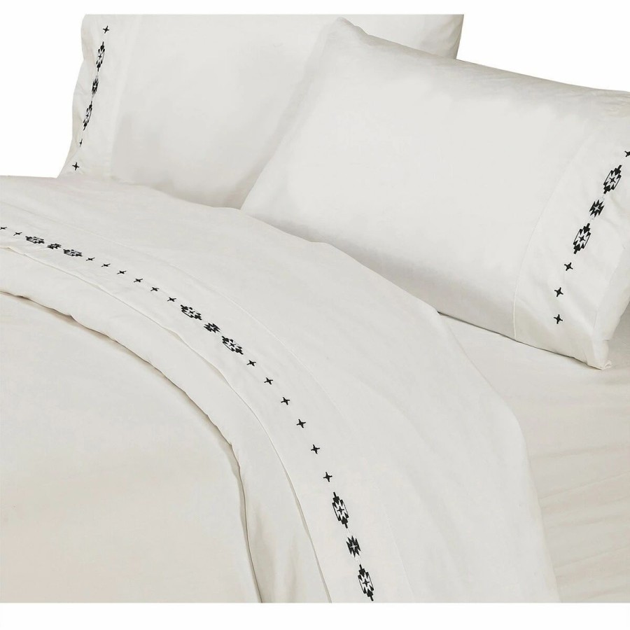 Bedding * | Best Deal Hiend Accents Embroidered Southwestern Bed Sheet Set Cream