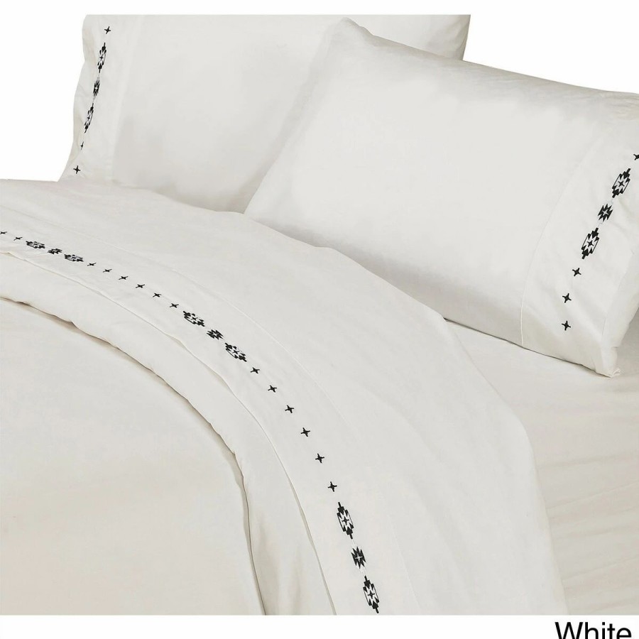 Bedding * | Best Deal Hiend Accents Embroidered Southwestern Bed Sheet Set Cream