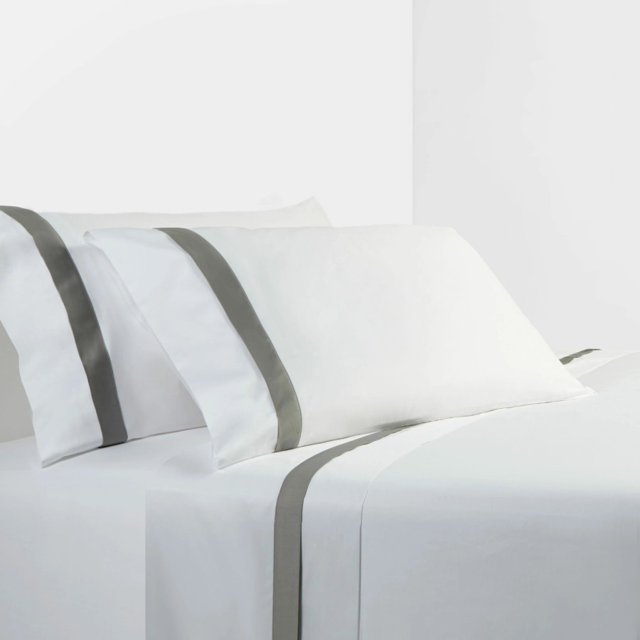 Bedding * | Flash Sale Hiend Accents 350 Tc White Sheet Set With Gray Flange