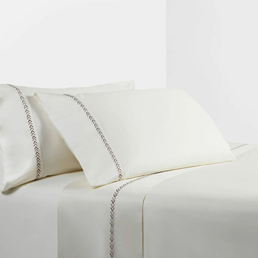 Bedding * | Best Pirce Hiend Accents 350 Tc Cream Sheet Set With Arrow Embroidery