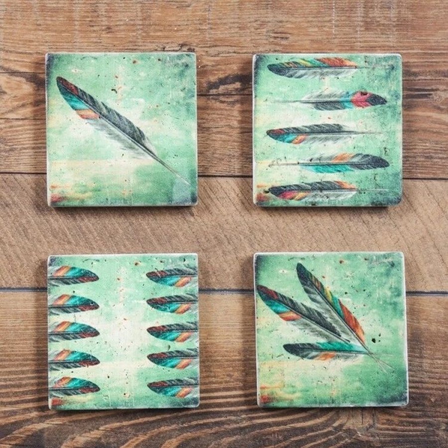 Home Goods * | Top 10 Hiend Accents Feather Coasters, Set Of 4