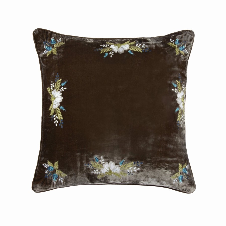 Home Goods * | Promo Hiend Accents Stella Western Floral Embroidered Faux Silk Velvet Pillow