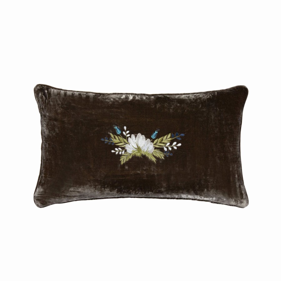 Home Goods * | Promo Hiend Accents Stella Western Floral Embroidered Faux Silk Velvet Pillow