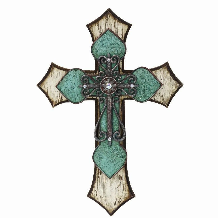 Home Goods * | Buy Hiend Accents Cross With Tooled Turquoise Detail