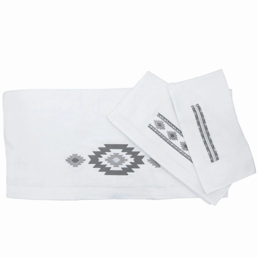 Bedding * | Brand New Hiend Accents 3 Pc Free Spirit Embroidery Towels White