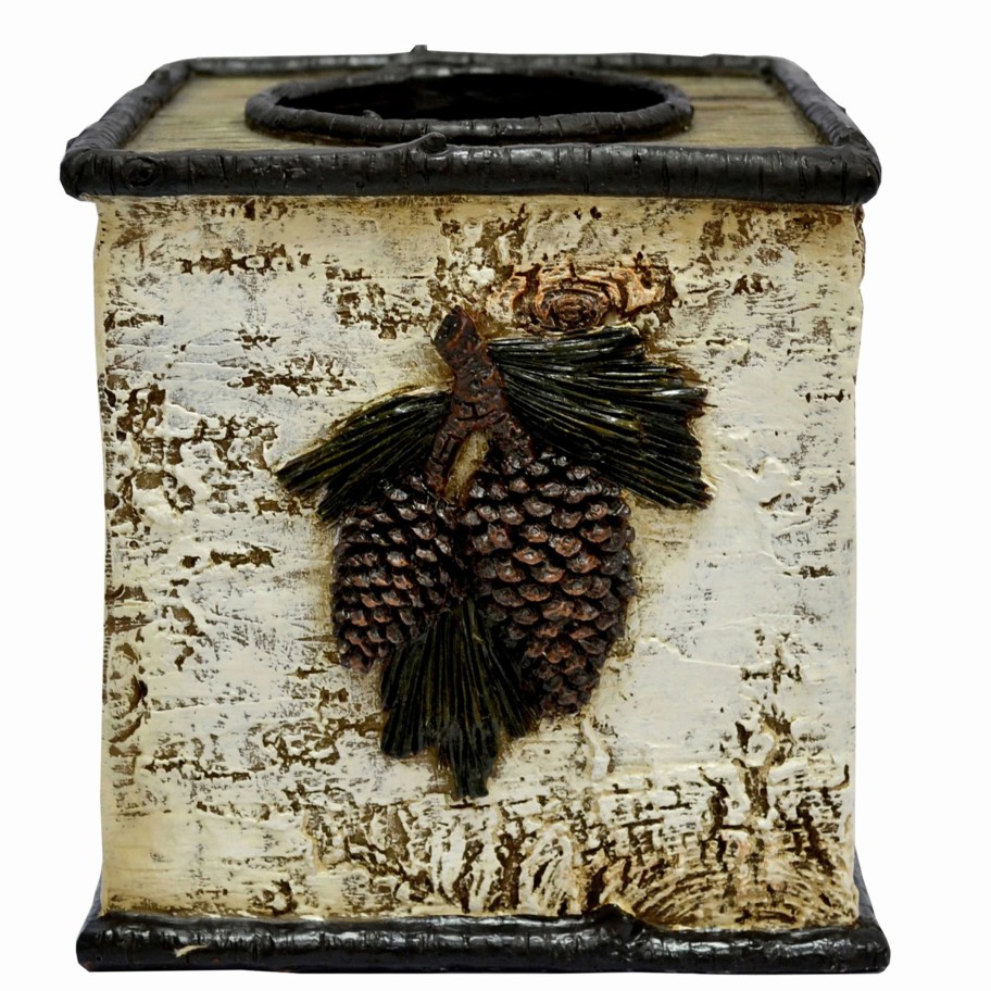 Bedding * | Budget Hiend Accents Birch Pinecone Tissue Box One Size