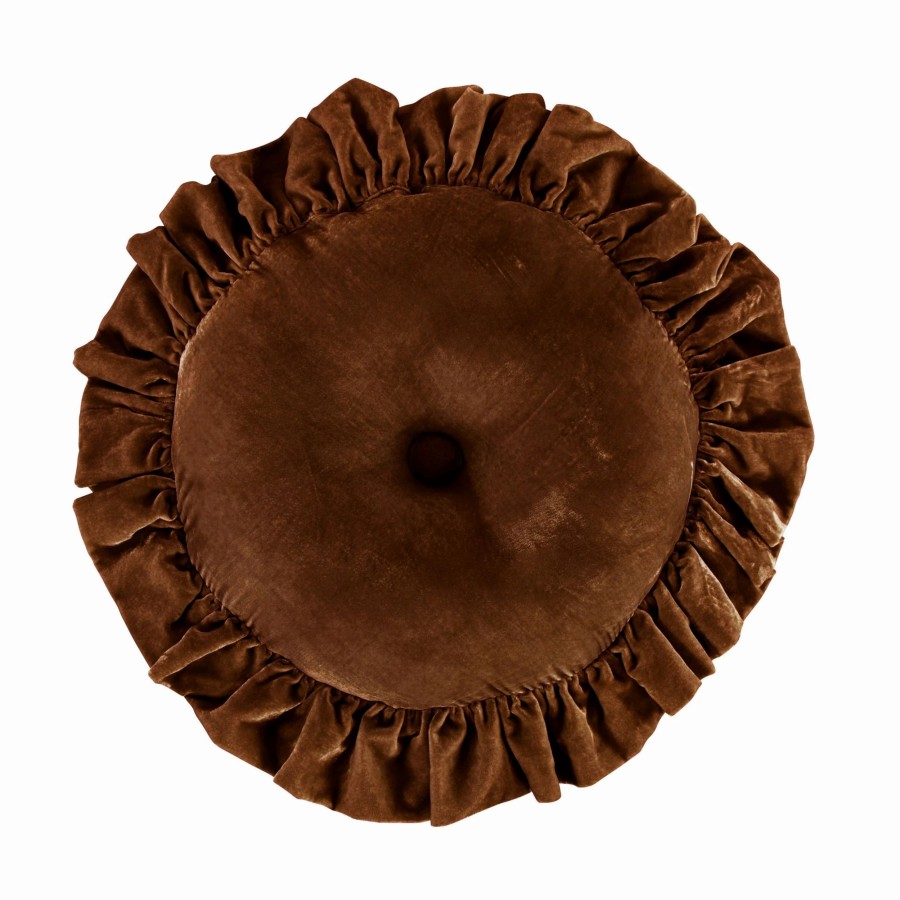 Home Goods * | Buy Hiend Accents Stella Faux Silk Velvet Ruffled Round Pillow, 18