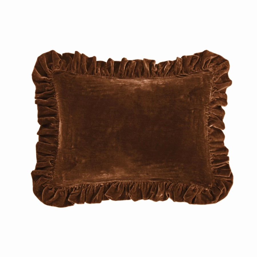 Home Goods * | Flash Sale Hiend Accents Stella Faux Silk Velvet Ruffled Oblong Pillow, 16 X21