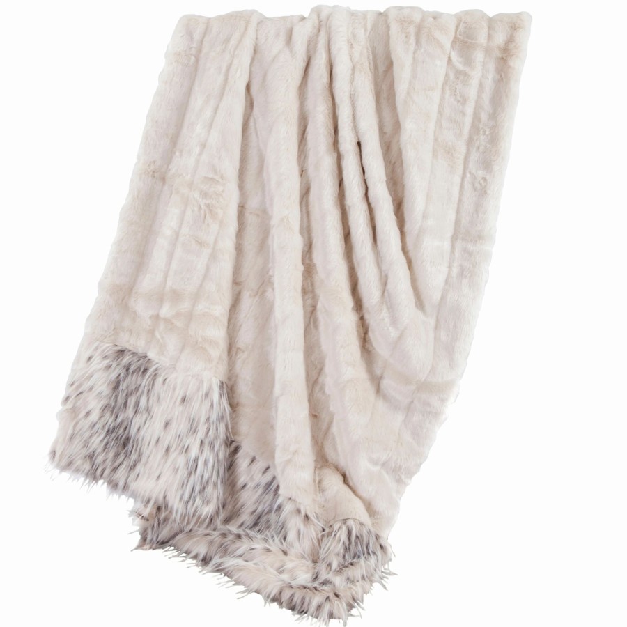 Bedding * | Buy Hiend Accents Oversized White Faux Mink Throw With Faux Snow Leopard Fur Detail, 50 80 White