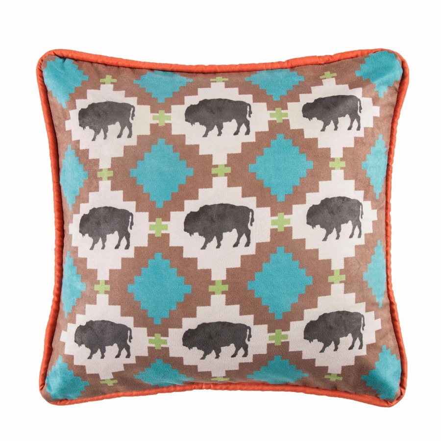 Bedding * | Cheap Hiend Accents Multi Buffalo Design Pillow With Embroidery Details, 18 18