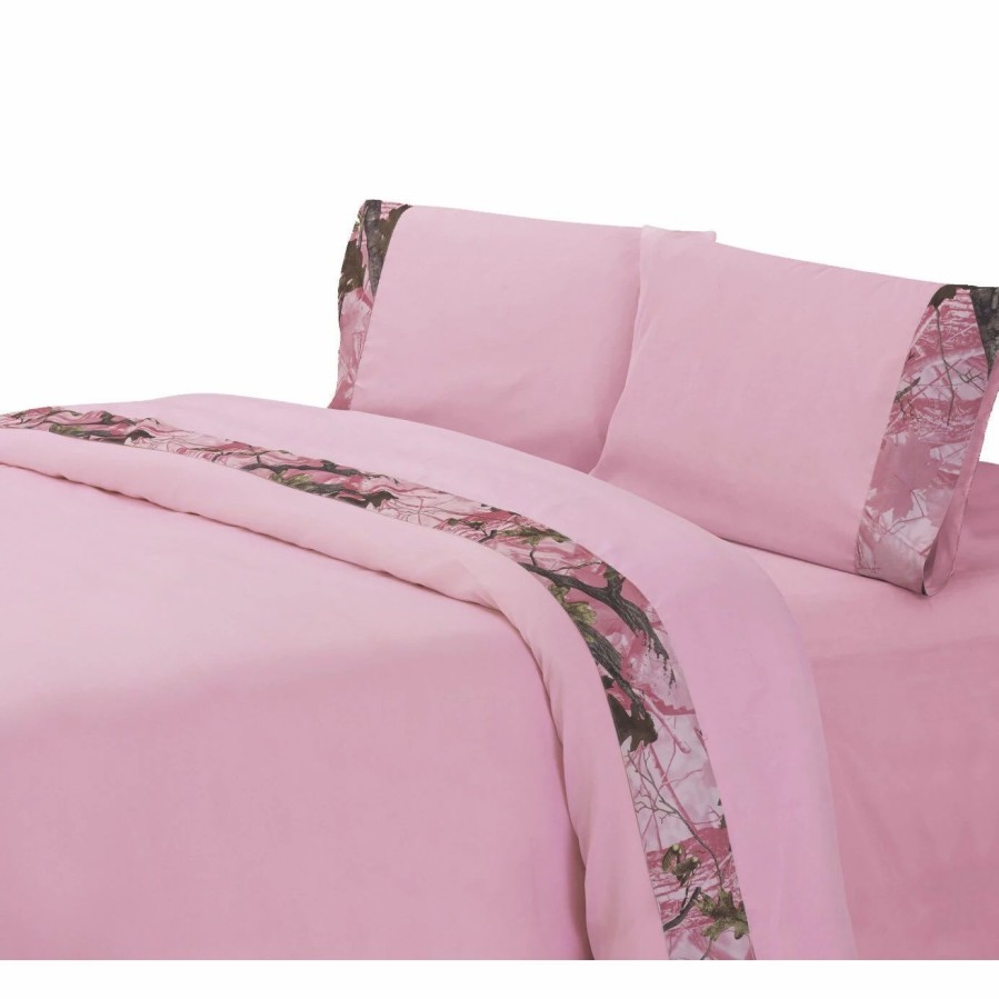 Bedding * | Hot Sale Hiend Accents Camo Sheet Set Pink