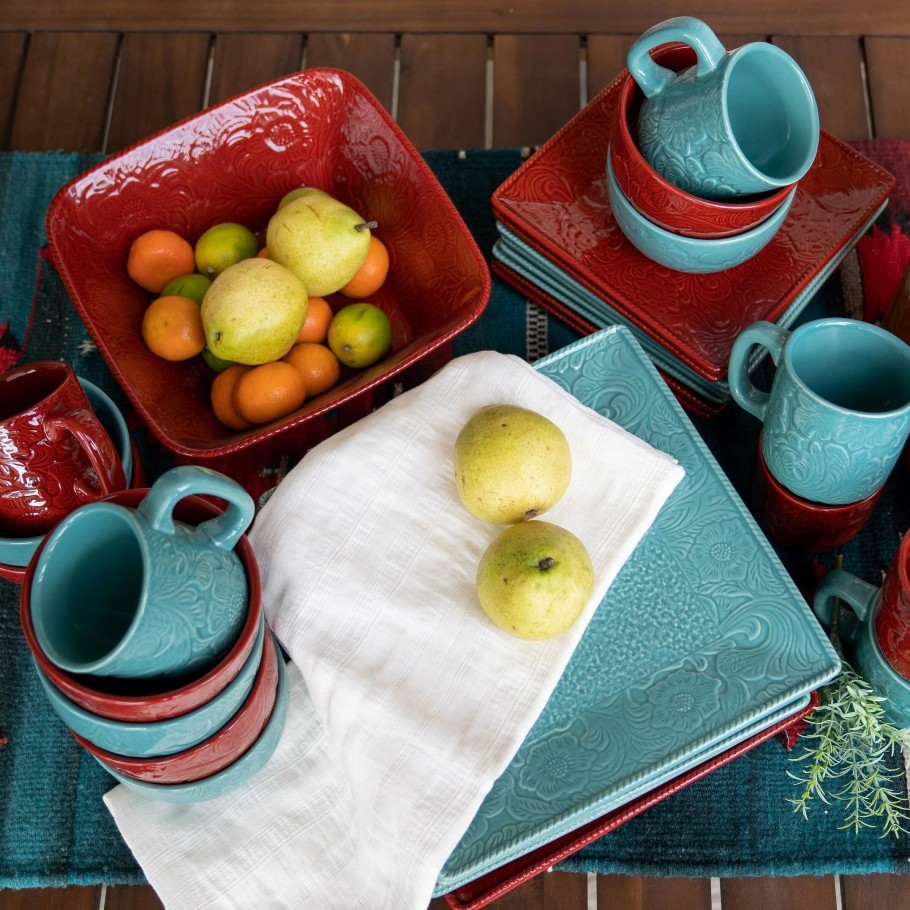 Home Goods * | Best Sale Hiend Accents Savannah Western Dinnerware & Canister Set, 21Pc Turquoise